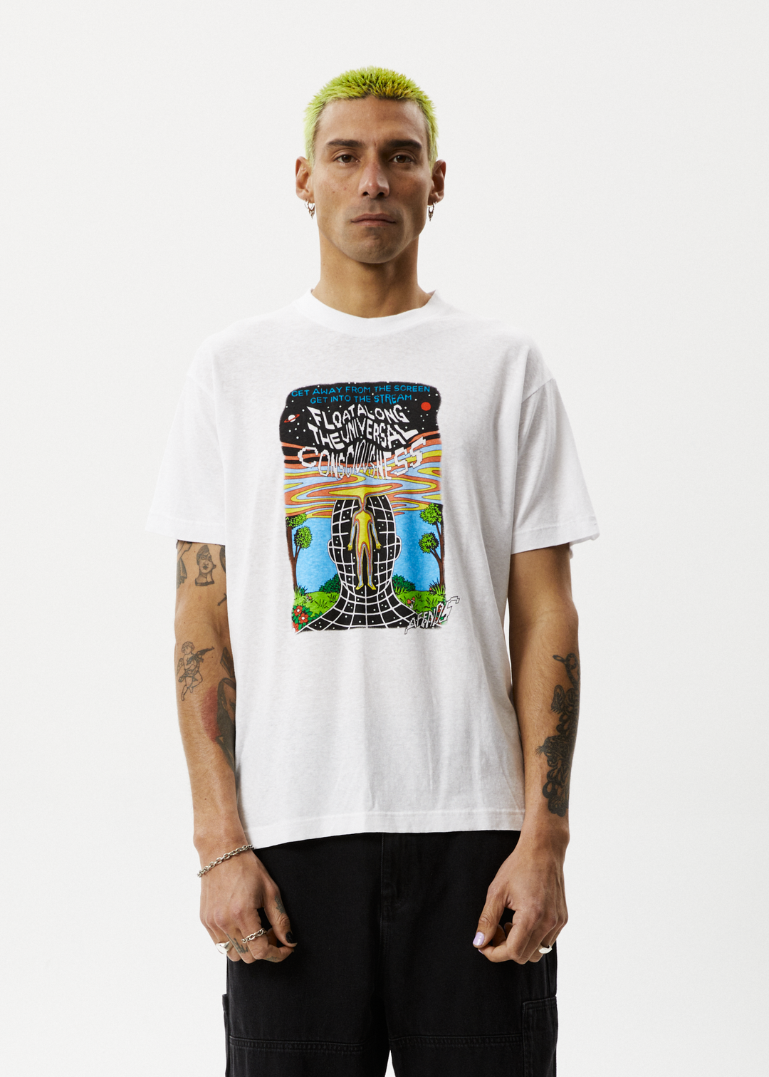 AFENDS Mens Next Level - Boxy Graphic T-Shirt - White 