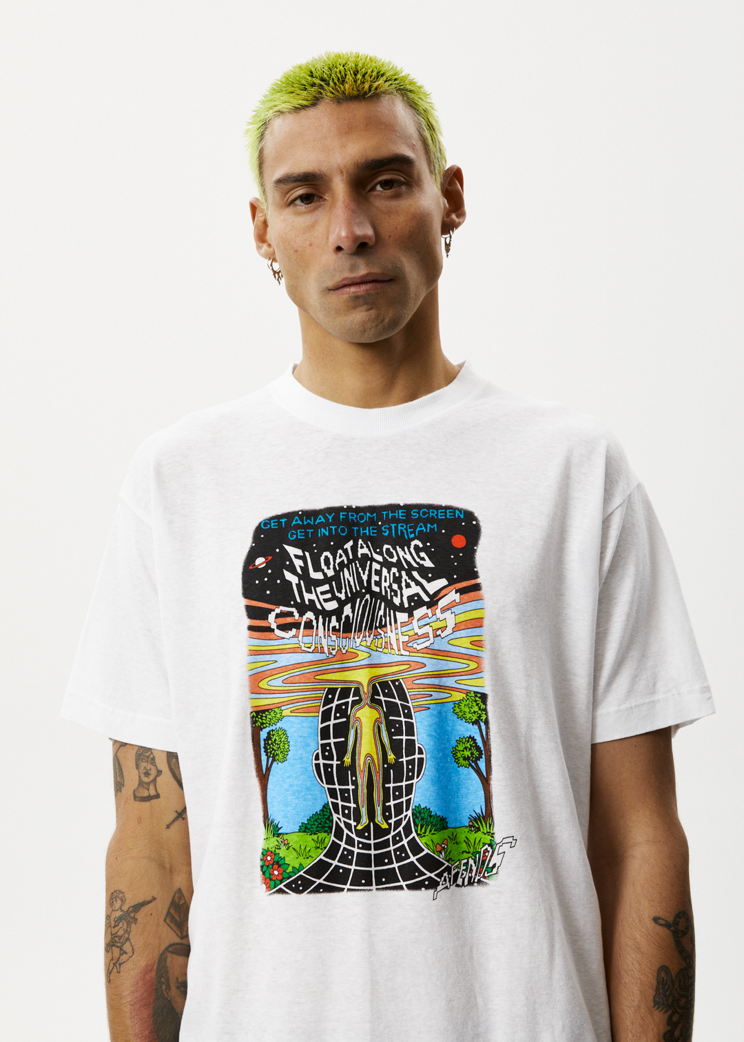 AFENDS Mens Next Level - Boxy Graphic T-Shirt - White 