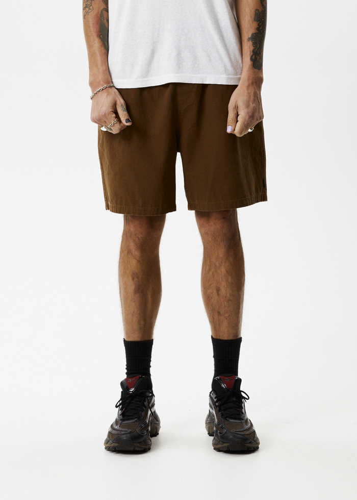 Afends Mens Ninety Eights - Recycled Baggy Elastic Waist Shorts - Toffee 