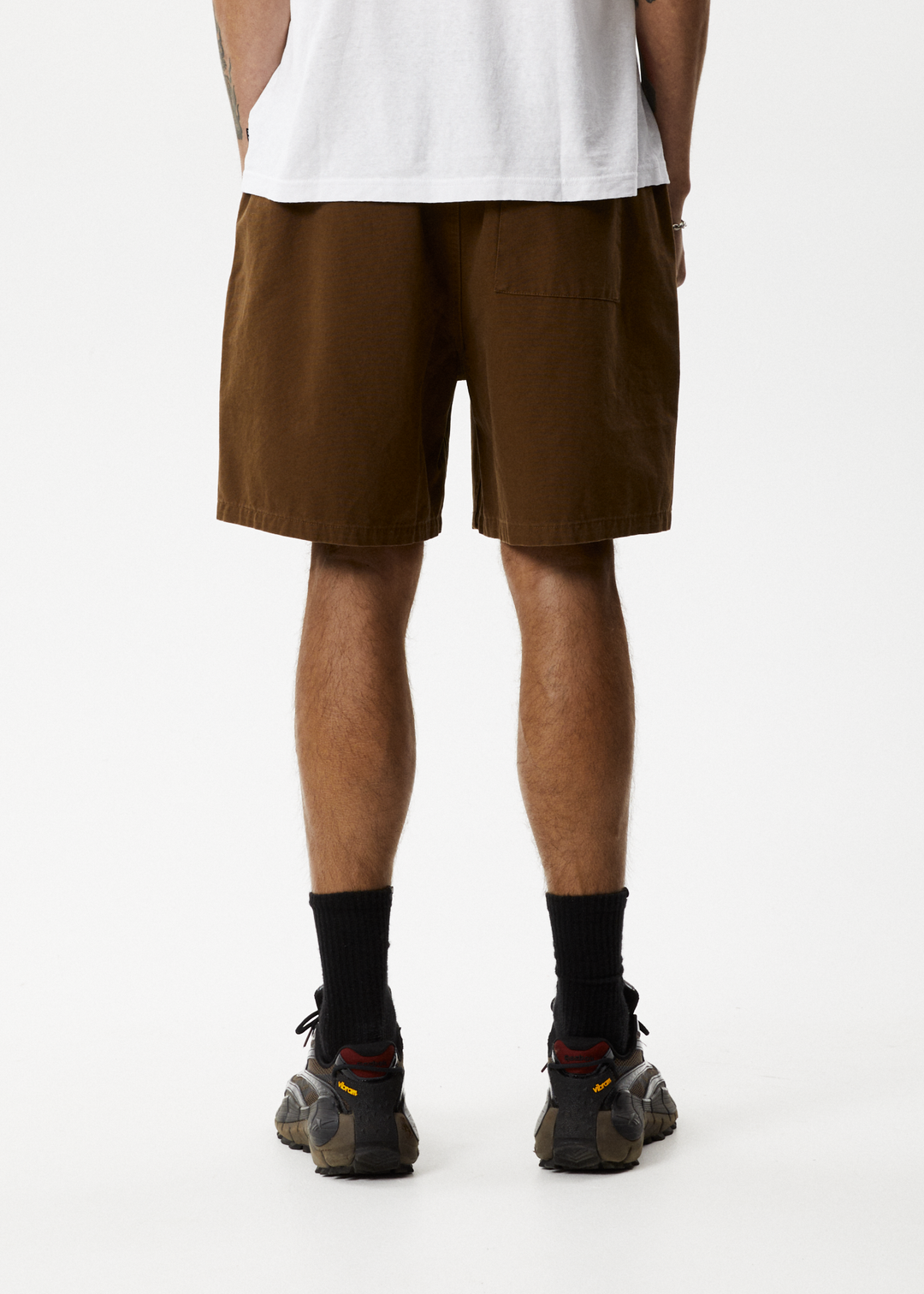 AFENDS Mens Ninety Eights - Baggy Elastic Waist Shorts - Toffee 