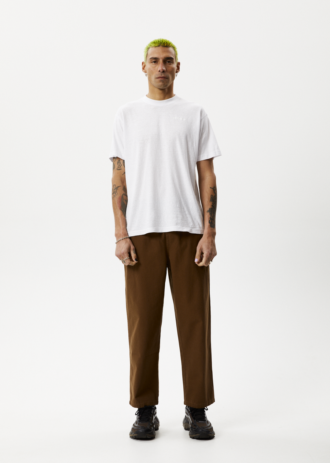 AFENDS Mens Ninety Eights - Baggy Elastic Waist Pants - Toffee 