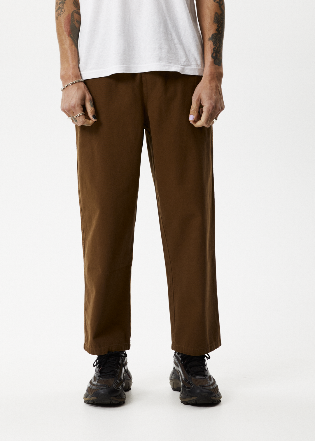 AFENDS Mens Ninety Eights - Baggy Elastic Waist Pants - Toffee 