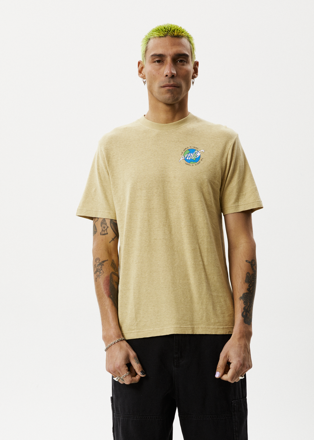 AFENDS Mens Orbital - Retro Graphic T-Shirt - Camel 