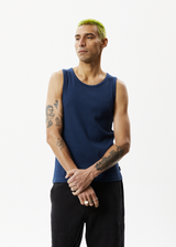 Afends Mens Paramount - Recycled Ribbed Singlet - Navy - Afends mens paramount   recycled ribbed singlet   navy