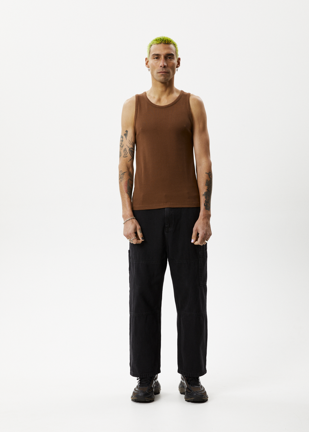 AFENDS Mens Paramount - Ribbed Singlet - Toffee 