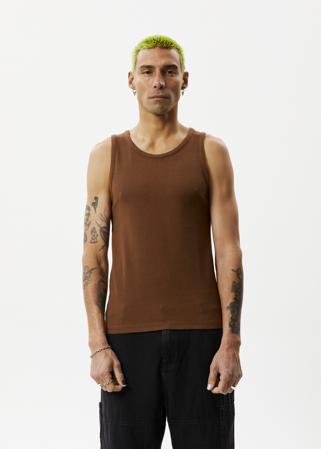 AFENDS Mens Paramount - Ribbed Singlet - Toffee 