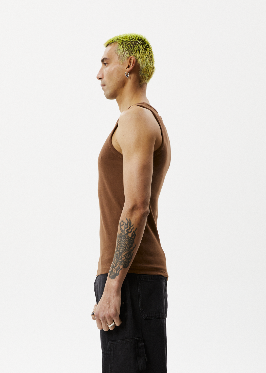 AFENDS Mens Paramount - Ribbed Singlet - Toffee 