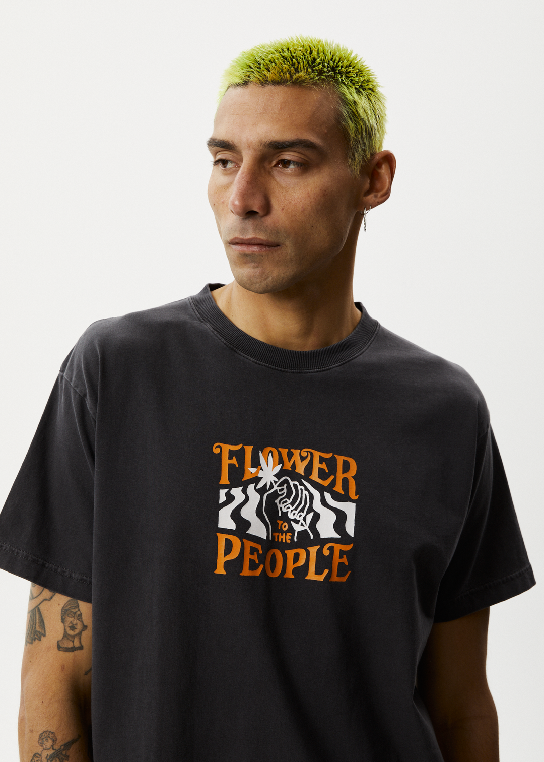 AFENDS Mens Power Plant - Boxy Graphic T-Shirt - Stone Black 