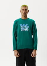 Afends Mens Psychedelic - Raglan Knitted Crew Neck Jumper - Emerald - Afends mens psychedelic   raglan knitted crew neck jumper   emerald 