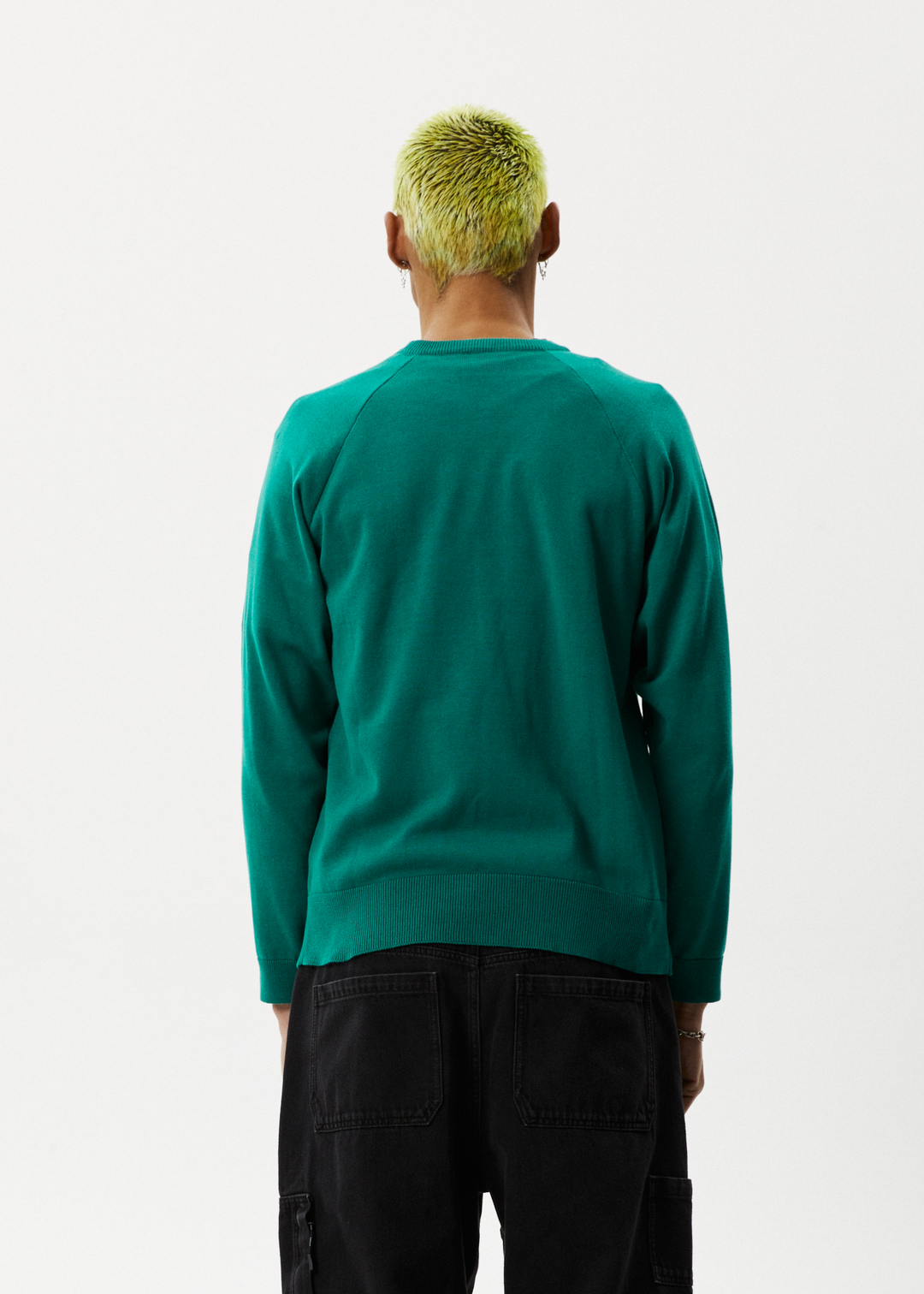 AFENDS Mens Psychedelic - Raglan Knitted Crew Neck Jumper - Emerald 