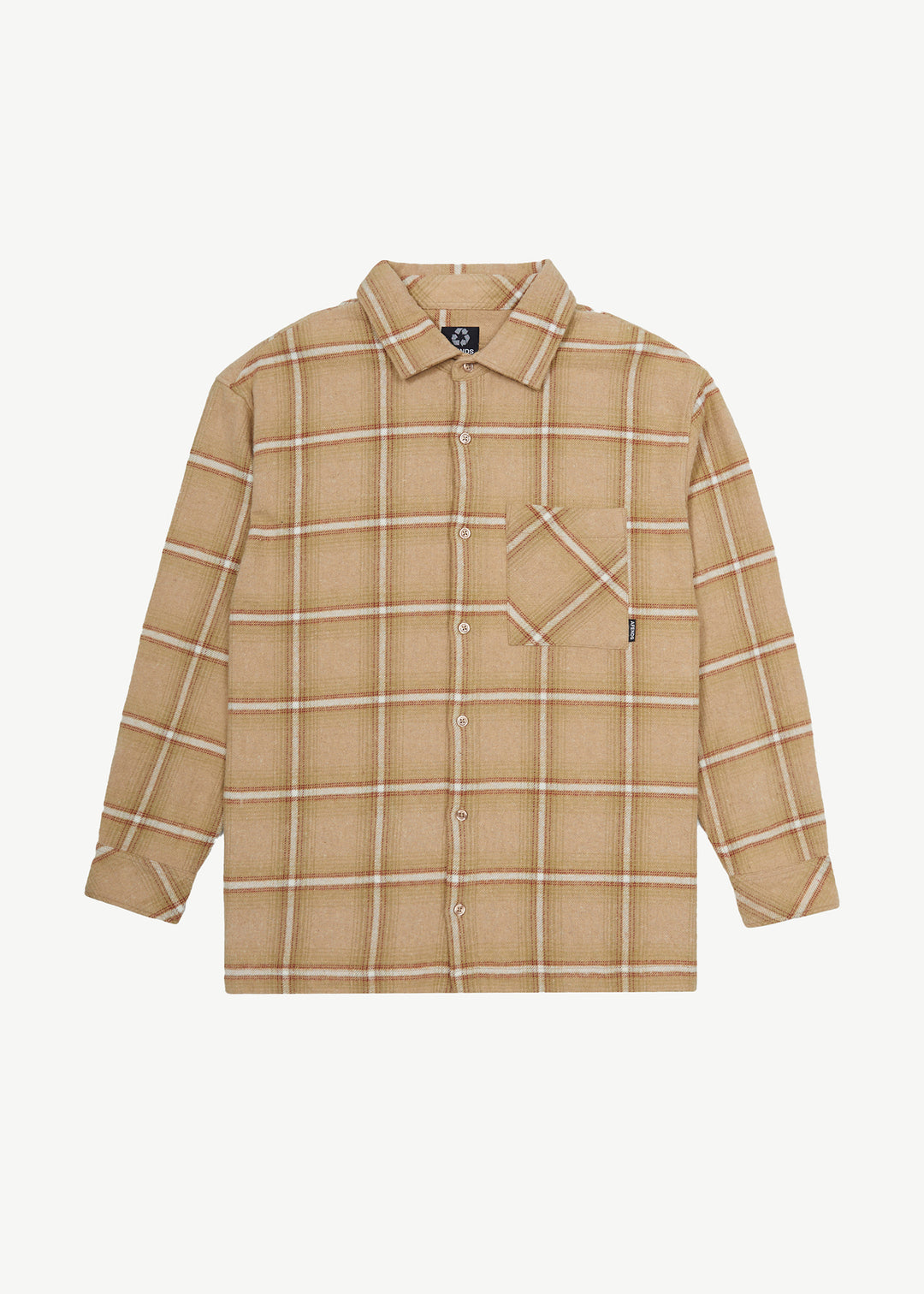 AFENDS Mens Sandstorm - Flannel Long Sleeve Shirt - Camel Check 