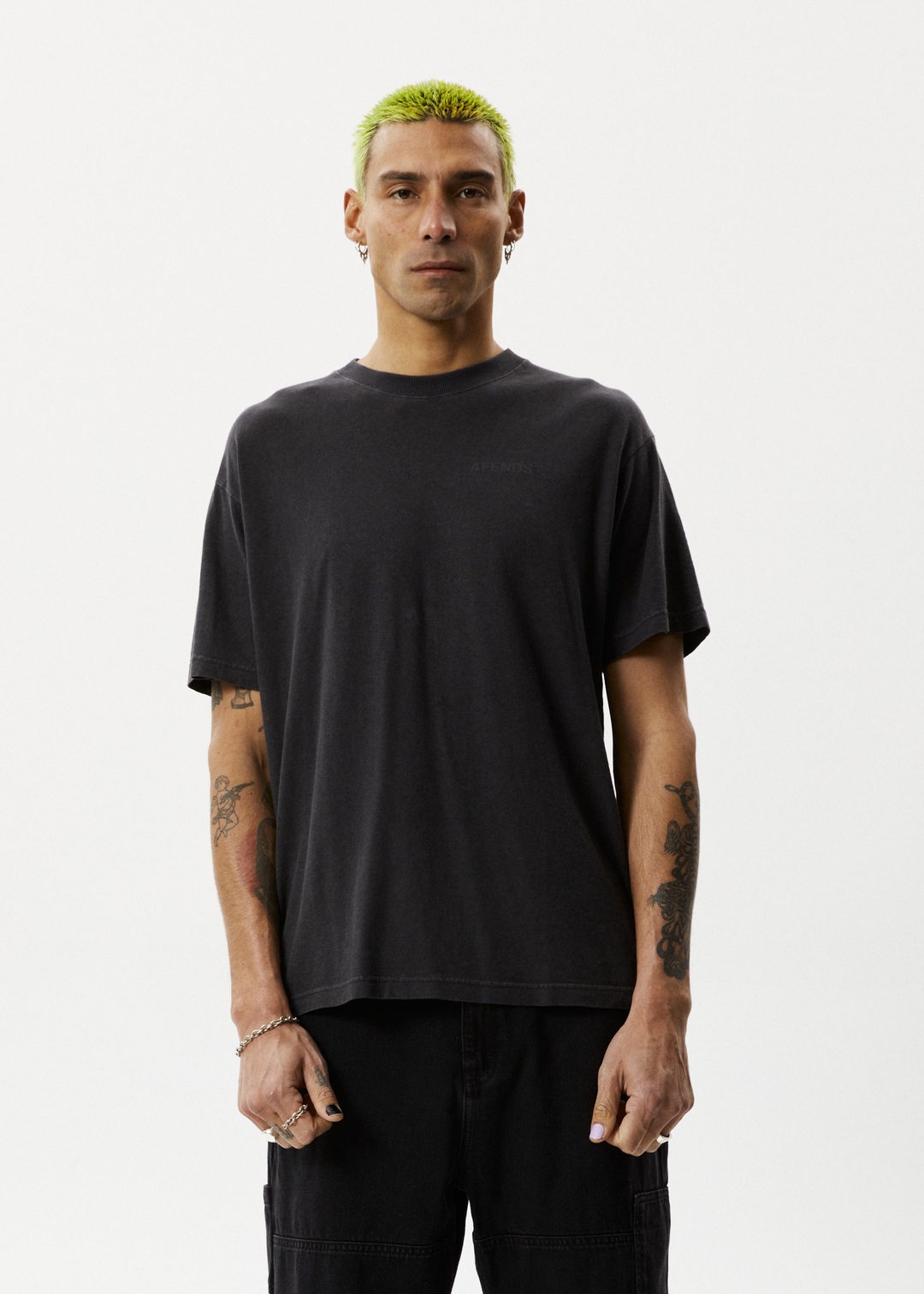 AFENDS Mens Staple - Boxy Fit Tee - Stone Black 