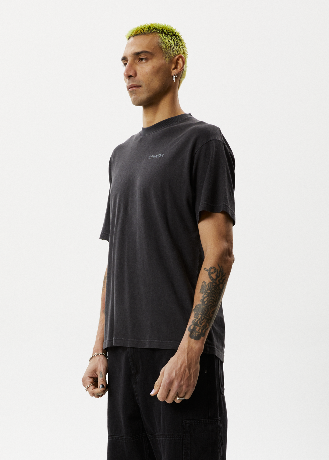 AFENDS Mens Staple - Boxy Fit Tee - Stone Black 