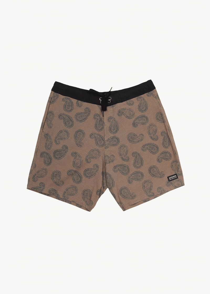 Afends Mens Tradition - Paisley Fixed Waist Boardshorts - Toffee