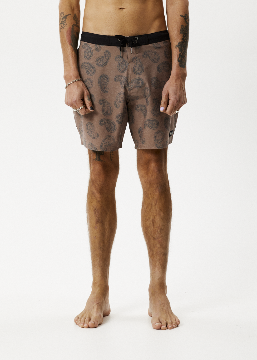 AFENDS Mens Tradition - Paisley Fixed Waist Boardshorts - Toffee 