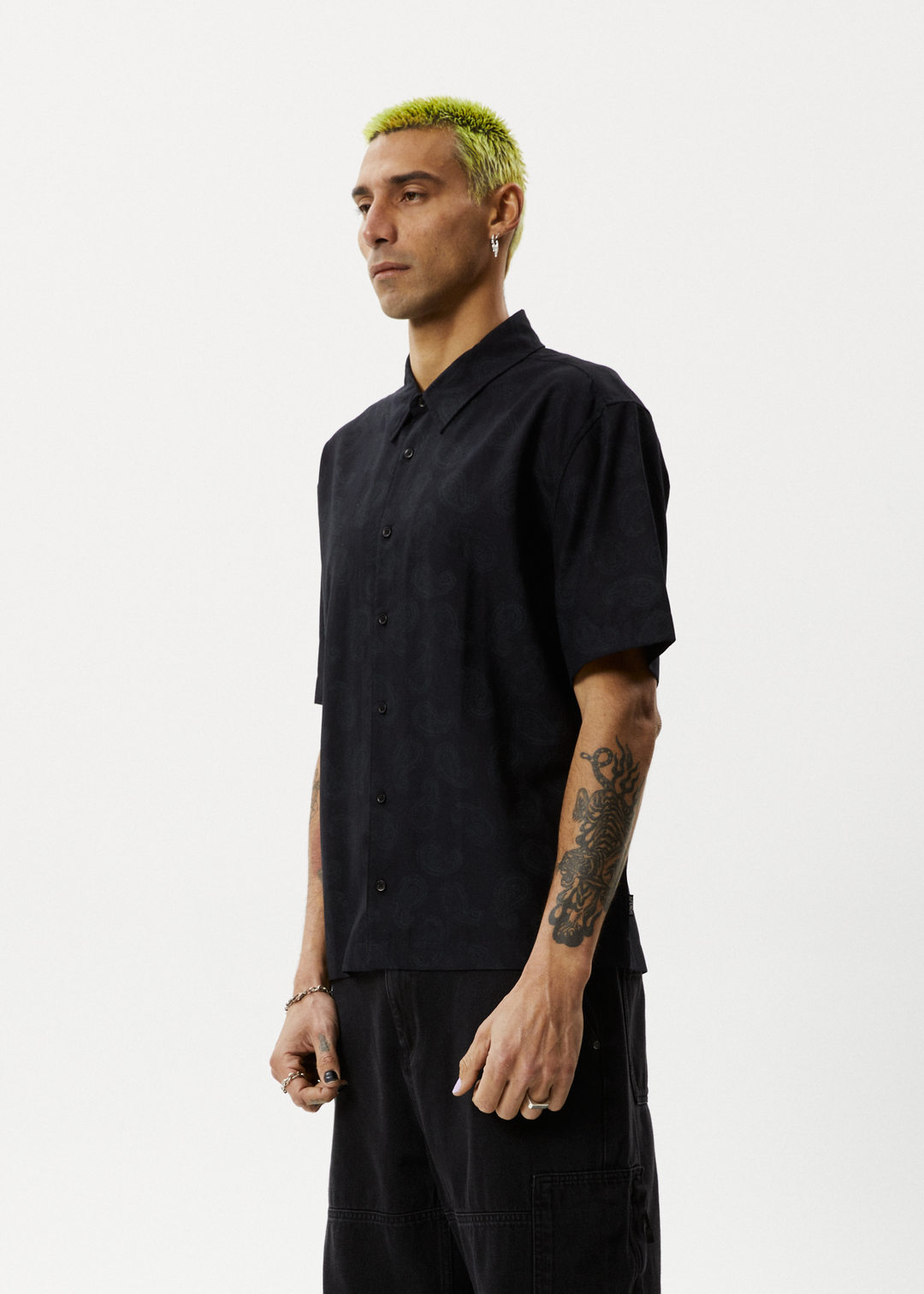 AFENDS Mens Tradition - Paisley Short Sleeve Shirt - Black 