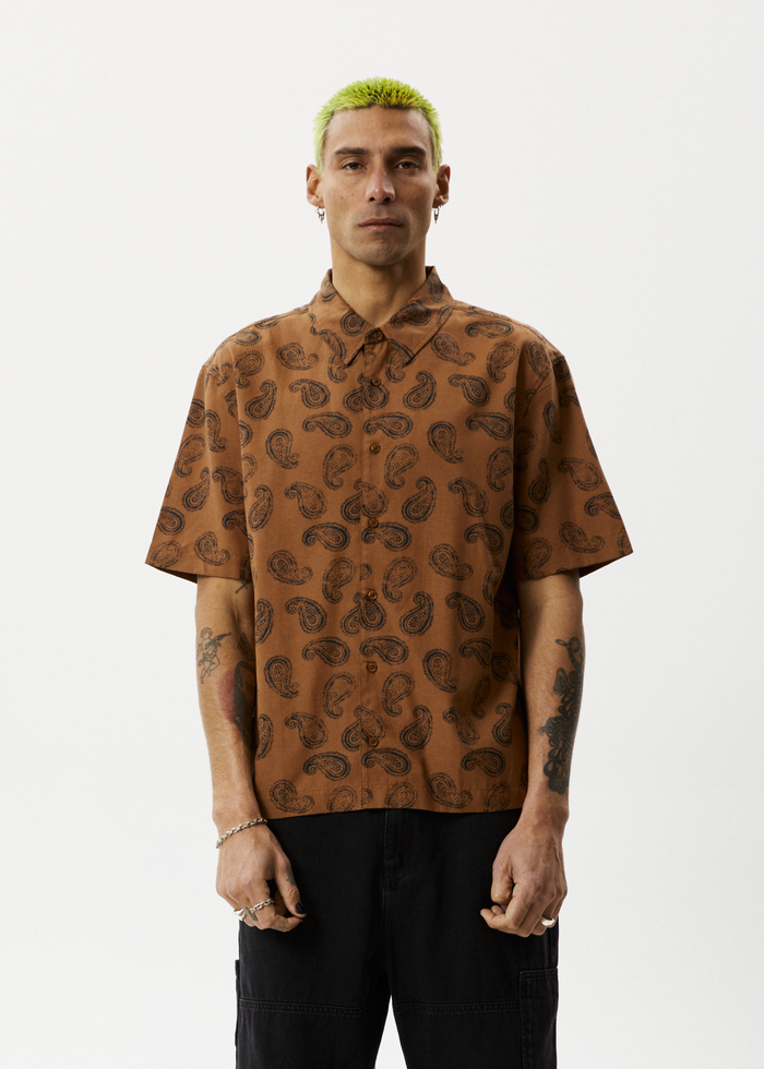 Afends Mens Tradition - Paisley Short Sleeve Shirt - Toffee 