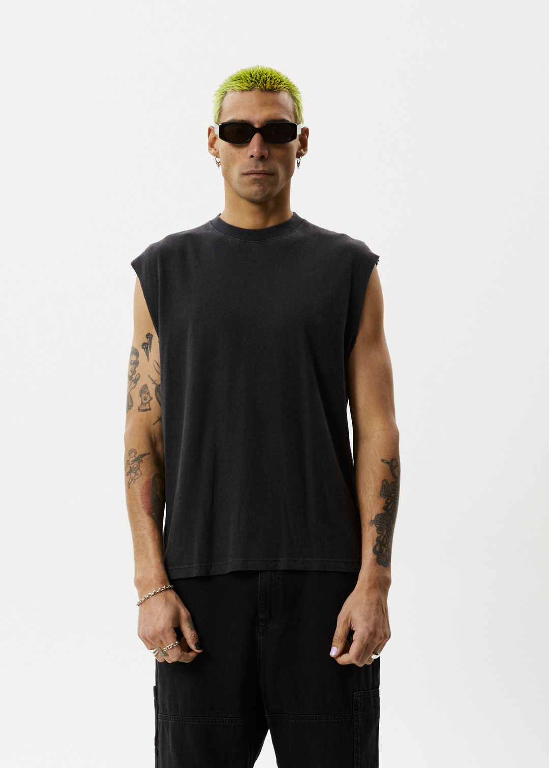 AFENDS Mens Vacation - Sleeveless T-Shirt - Stone Black 