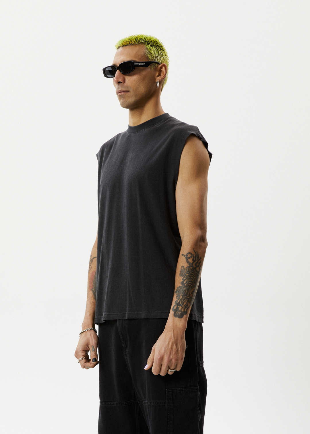 AFENDS Mens Vacation - Sleeveless T-Shirt - Stone Black 