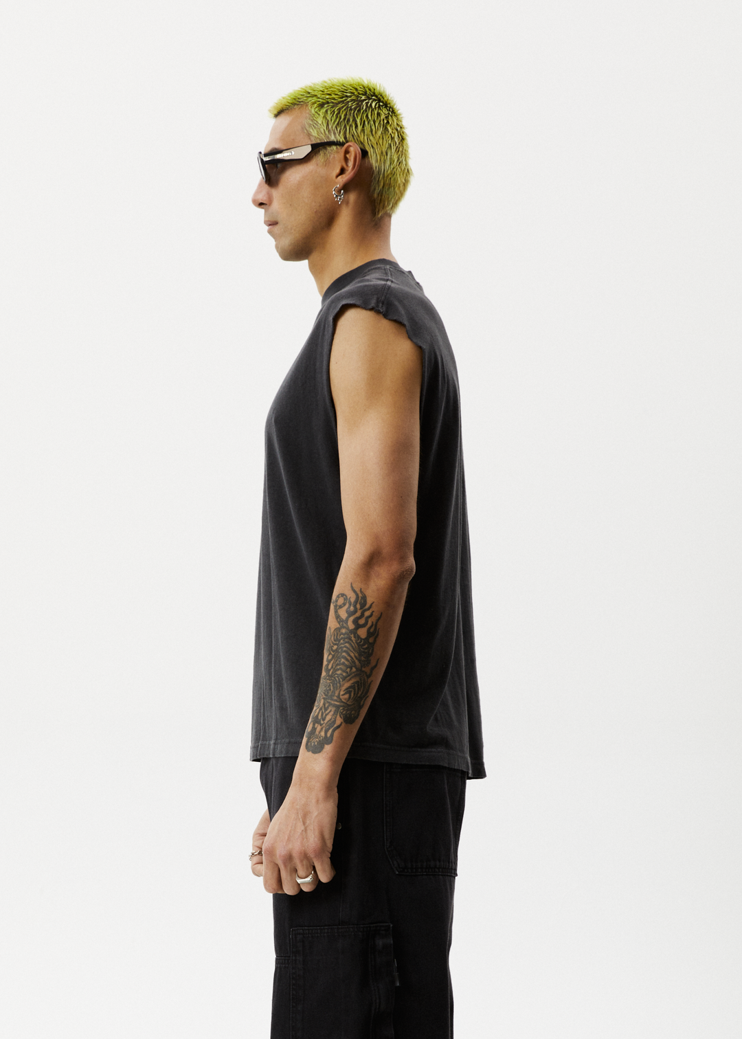 AFENDS Mens Vacation - Sleeveless T-Shirt - Stone Black 