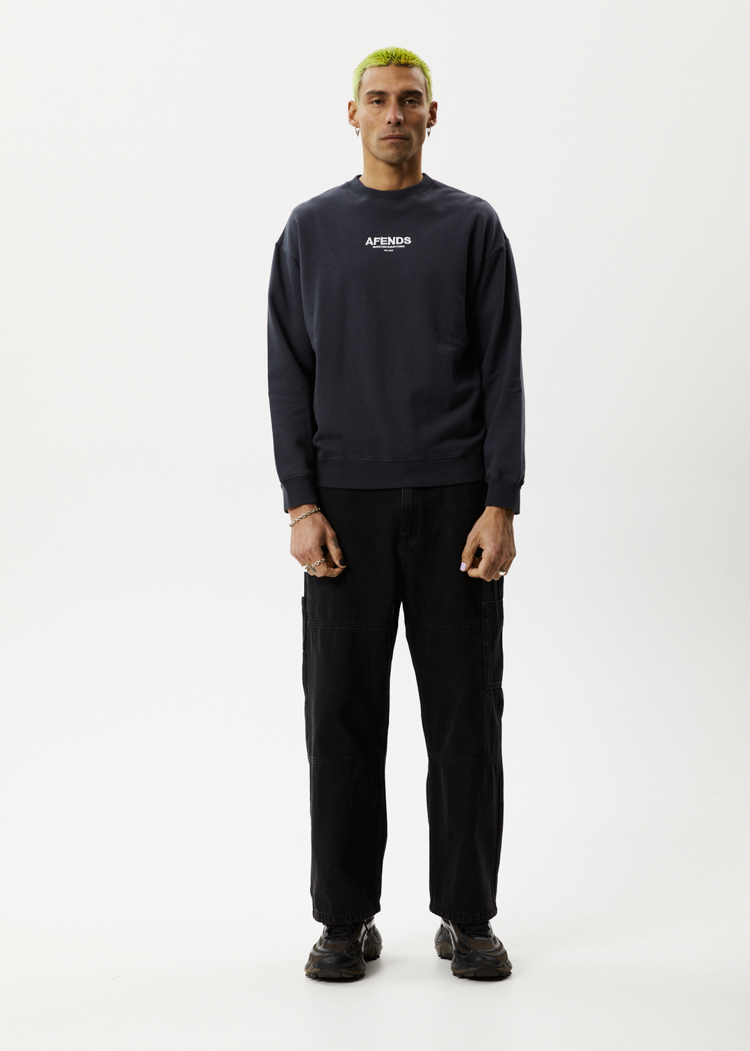 AFENDS Mens Vinyl - Crew Neck Jumper - Charcoal 