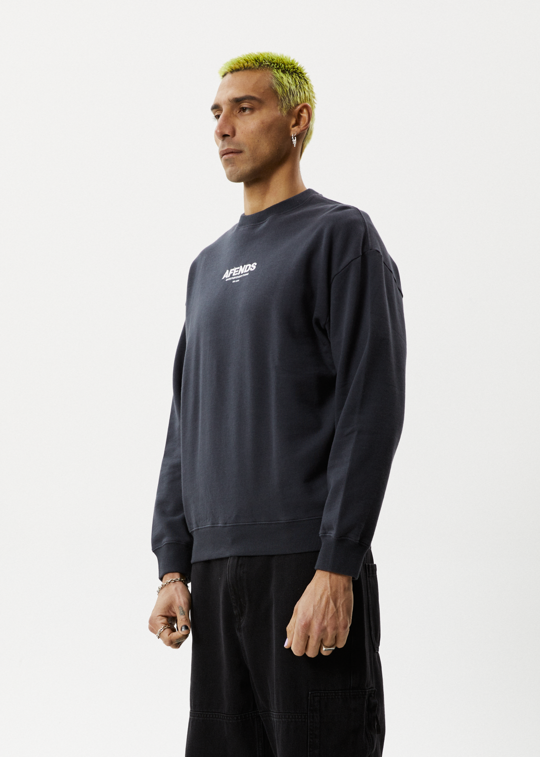 AFENDS Mens Vinyl - Crew Neck Jumper - Charcoal 