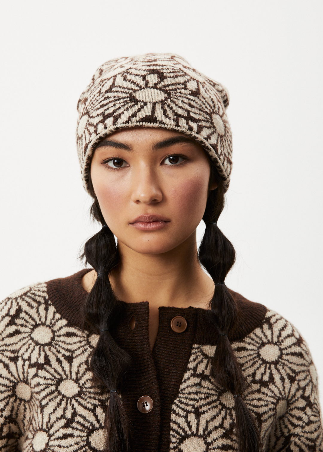 AFENDS Unisex Dandy - Floral Knit Beanie - Toffee A233630-TOF-OS