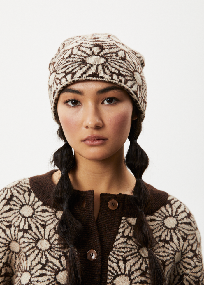 Afends Unisex Dandy - Floral Knit Beanie - Toffee A233630-TOF-OS