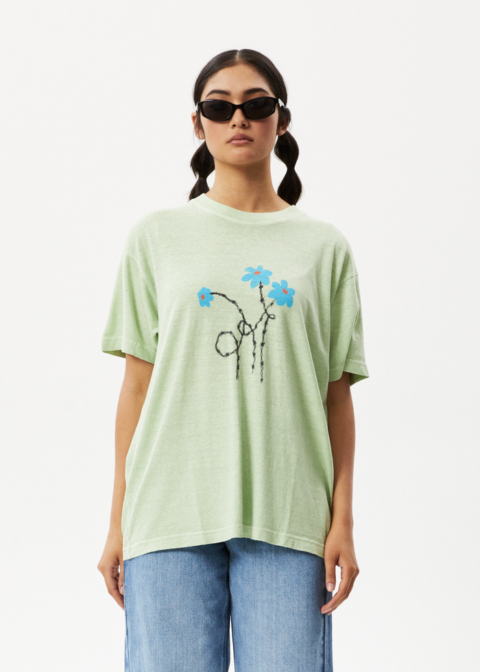 Afends Womens Bouquet Slay - Oversized Graphic T-Shirt - Worn Pistachio 