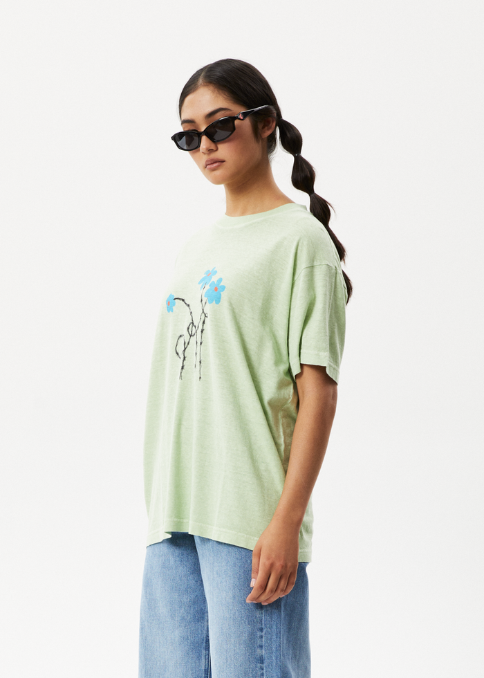 AFENDS Womens Bouquet Slay - Oversized Graphic T-Shirt - Worn Pistachio 
