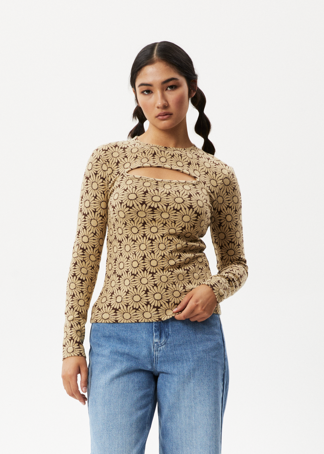 AFENDS Womens Daisy - Long Sleeve Cut Out Top - Toffee 