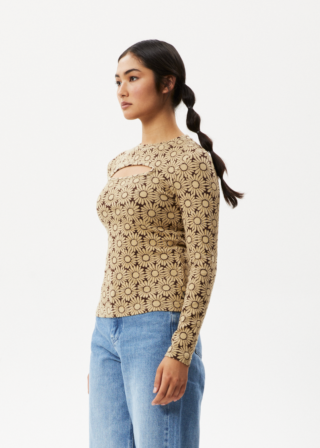 AFENDS Womens Daisy - Long Sleeve Cut Out Top - Toffee 