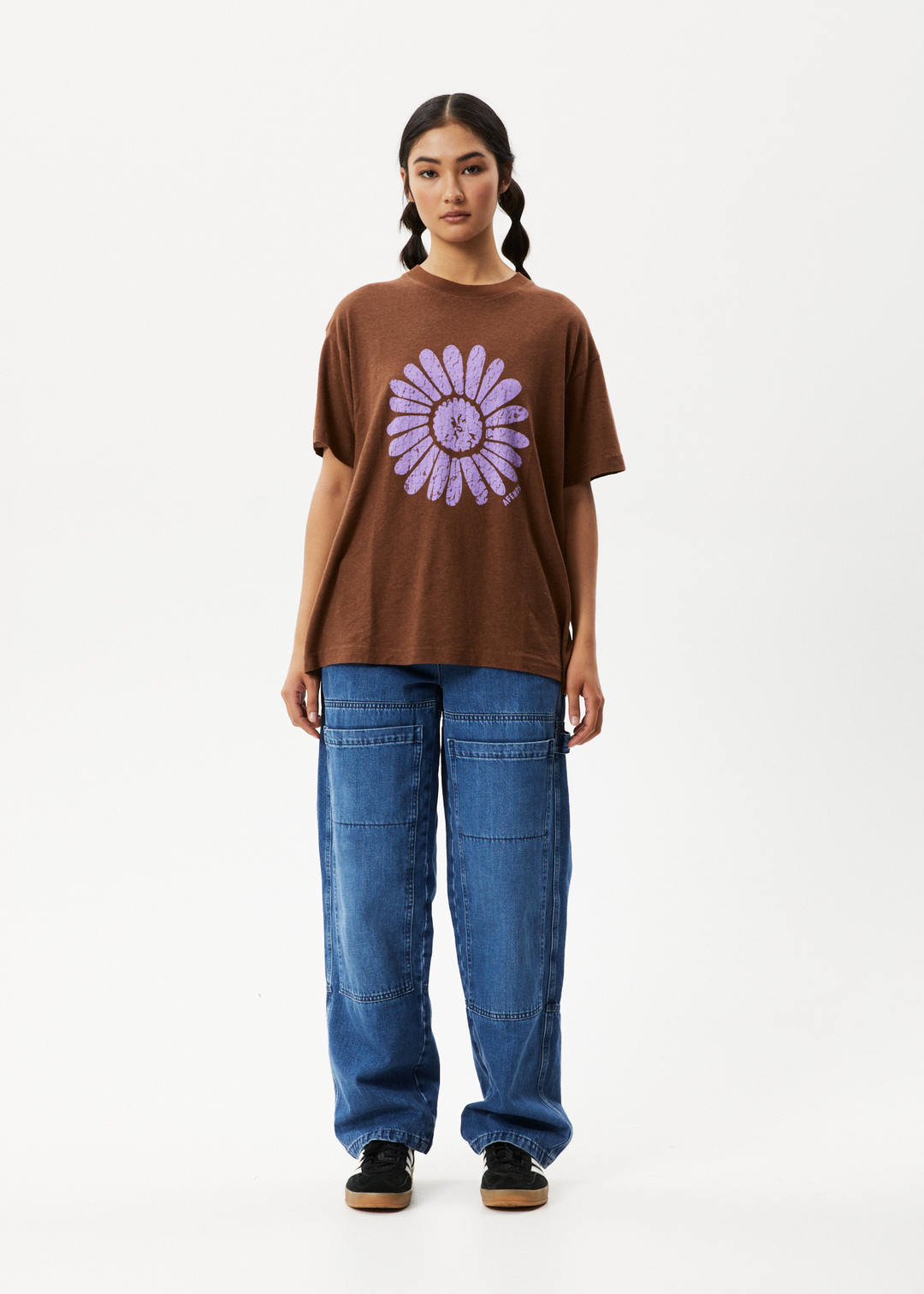 AFENDS Womens Daisy Slay - Oversized Graphic T-Shirt - Toffee 