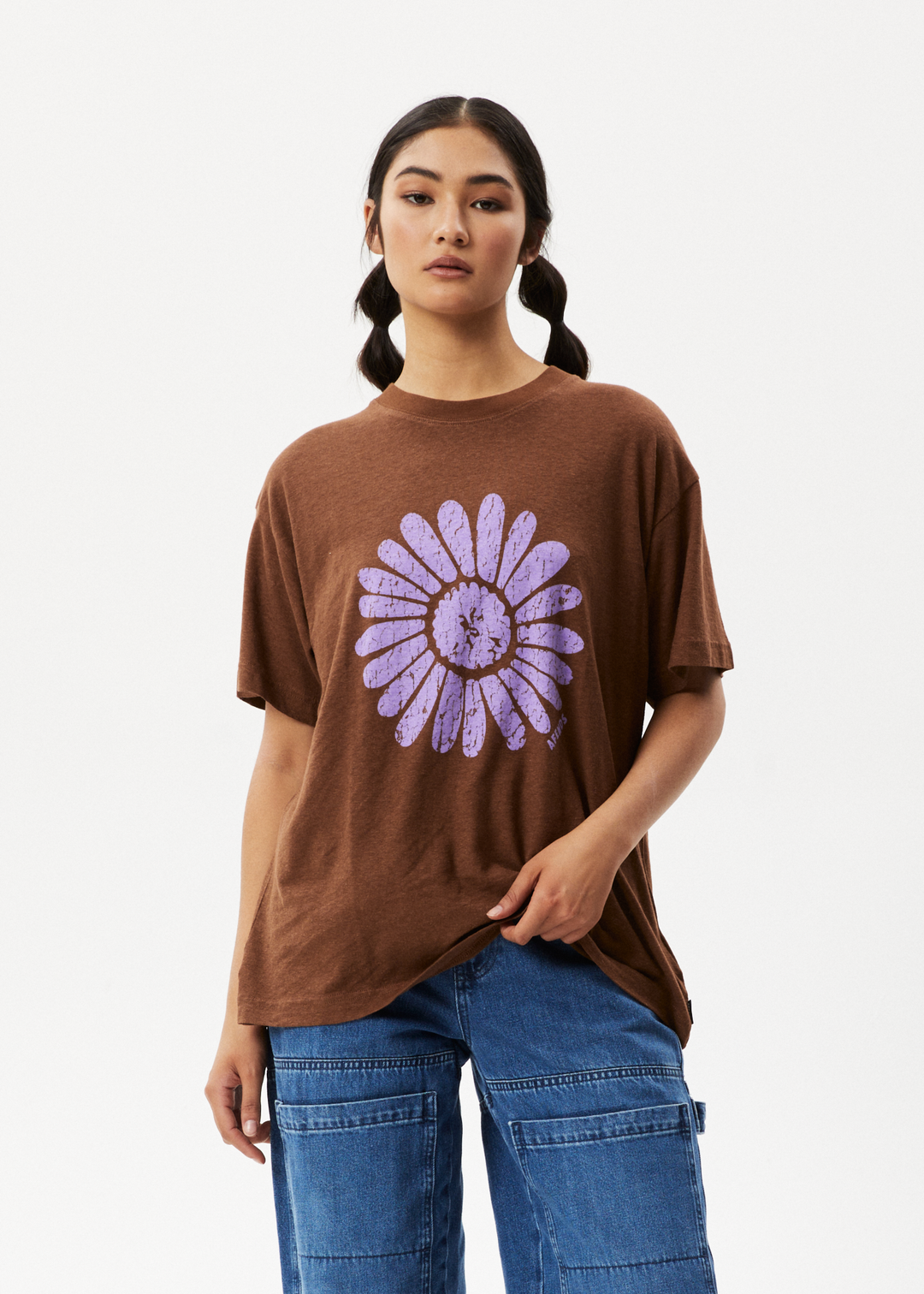 AFENDS Womens Daisy Slay - Oversized Graphic T-Shirt - Toffee 