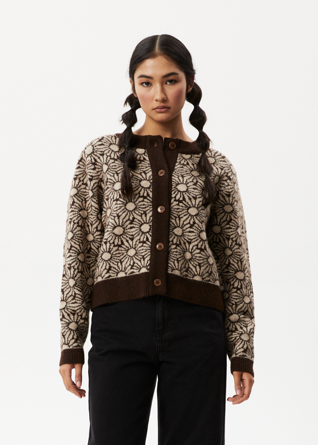 AFENDS Womens Dandy - Floral Knitted Cardigan - Toffee 