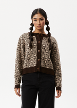 Afends Womens Dandy - Floral Knitted Cardigan - Toffee - Afends womens dandy   floral knitted cardigan   toffee 