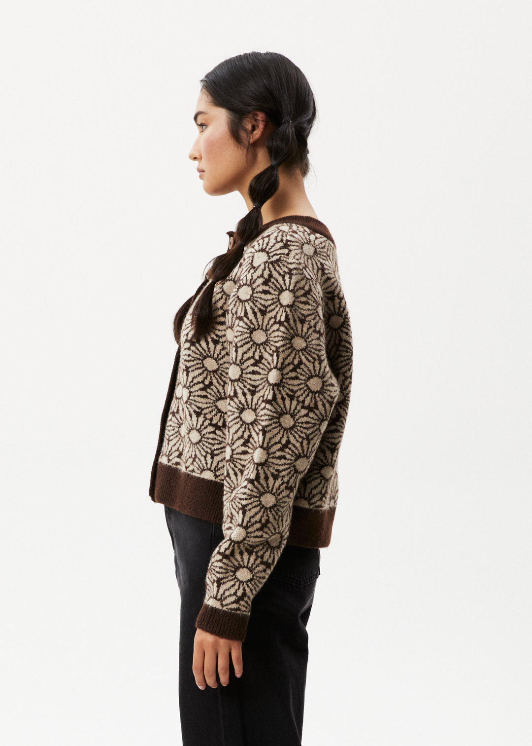 AFENDS Womens Dandy - Floral Knitted Cardigan - Toffee 