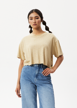 Afends Womens Dandy Slay - Floral Cropped T-Shirt - Camel - Afends womens dandy slay   floral cropped t shirt   camel 