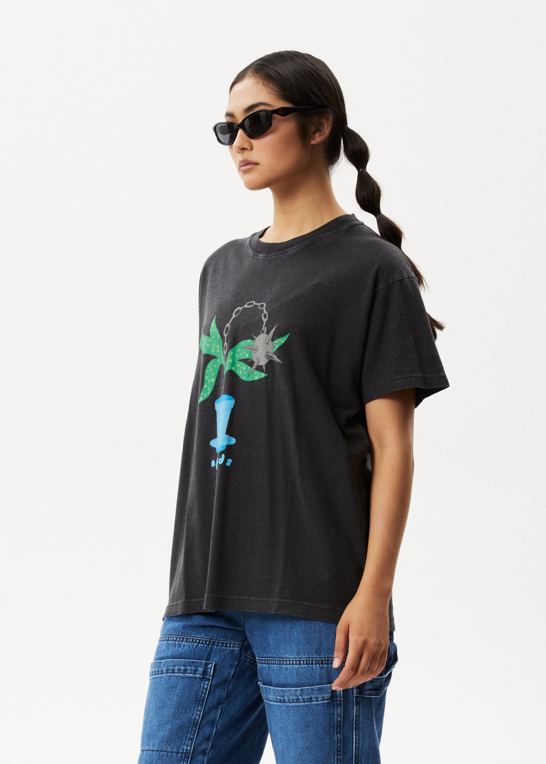 AFENDS Womens Elliot Slay - Oversized Graphic T-Shirt - Stone Black 