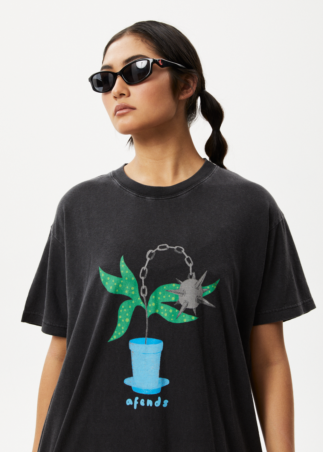 AFENDS Womens Elliot Slay - Oversized Graphic T-Shirt - Stone Black 