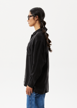 Afends Womens Gemma - Cupro Long Sleeve Shirt - Black - Afends womens gemma   cupro long sleeve shirt   black 