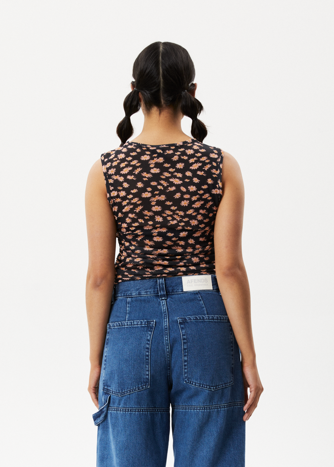 AFENDS Womens Hazey - Sheer Gathered Cropped Top - Black Floral 