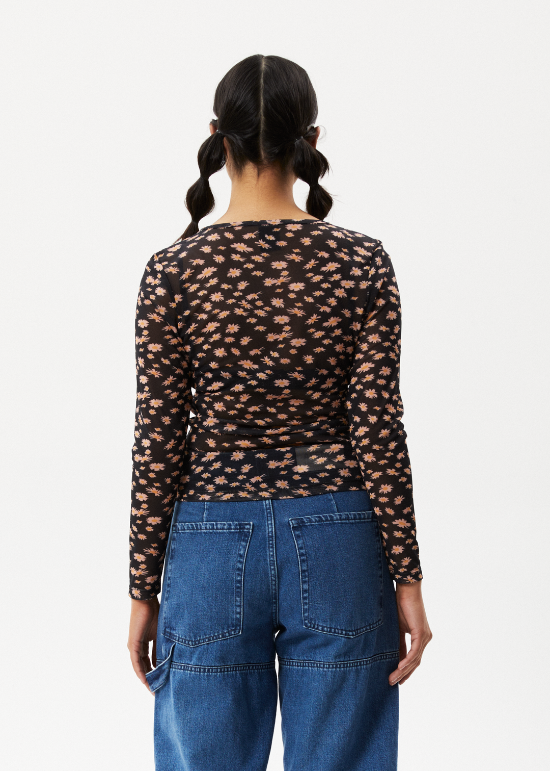 AFENDS Womens Hazey - Sheer Long Sleeve Top - Black Floral 