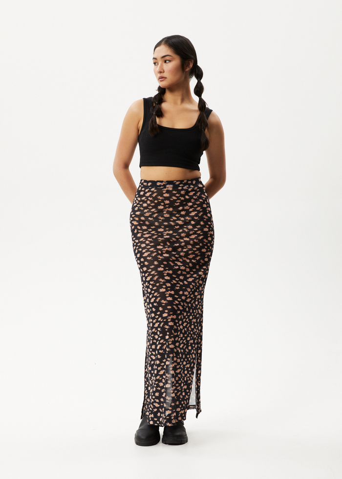 Afends Womens Hazey Sheer Maxi Skirt Black Floral Afends AU