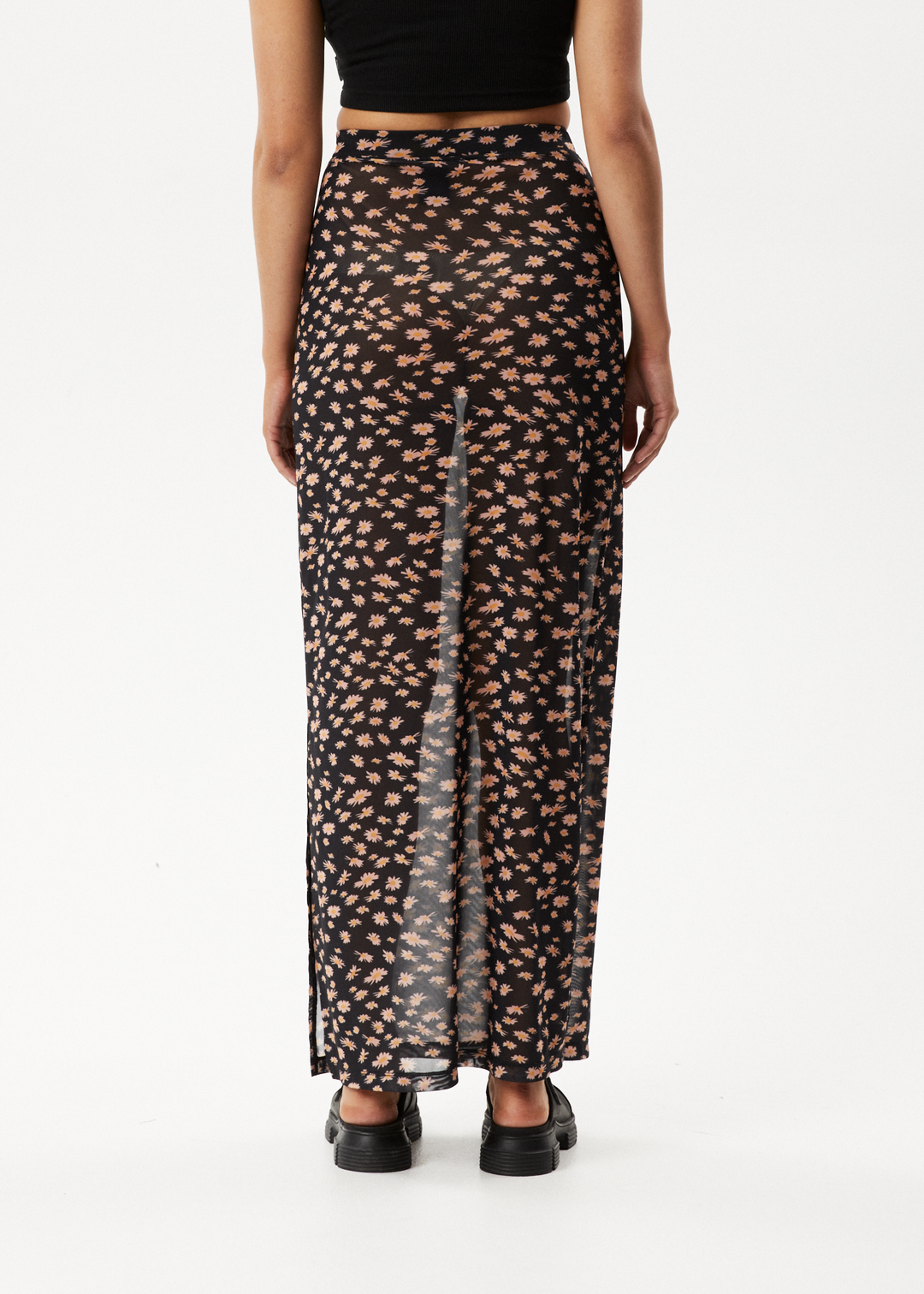 AFENDS Womens Hazey - Sheer Maxi Skirt - Black Floral 