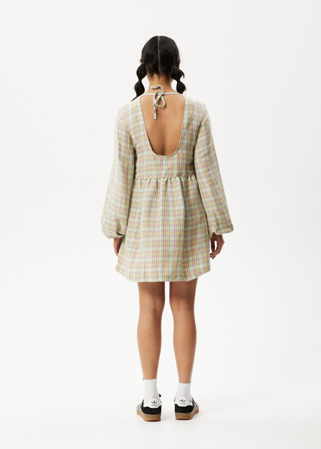 AFENDS Womens Kali - Long Sleeve Mini Dress - Pistachio Check 