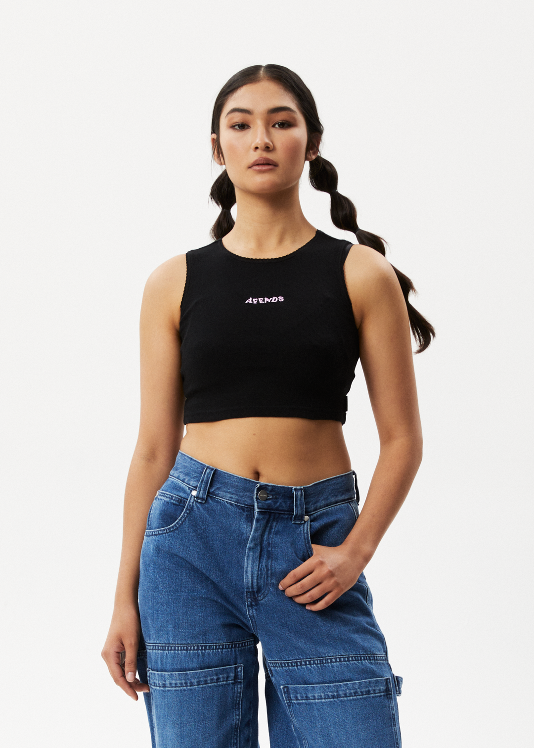 AFENDS Womens Lilah - Pointelle Cropped Tank - Black 