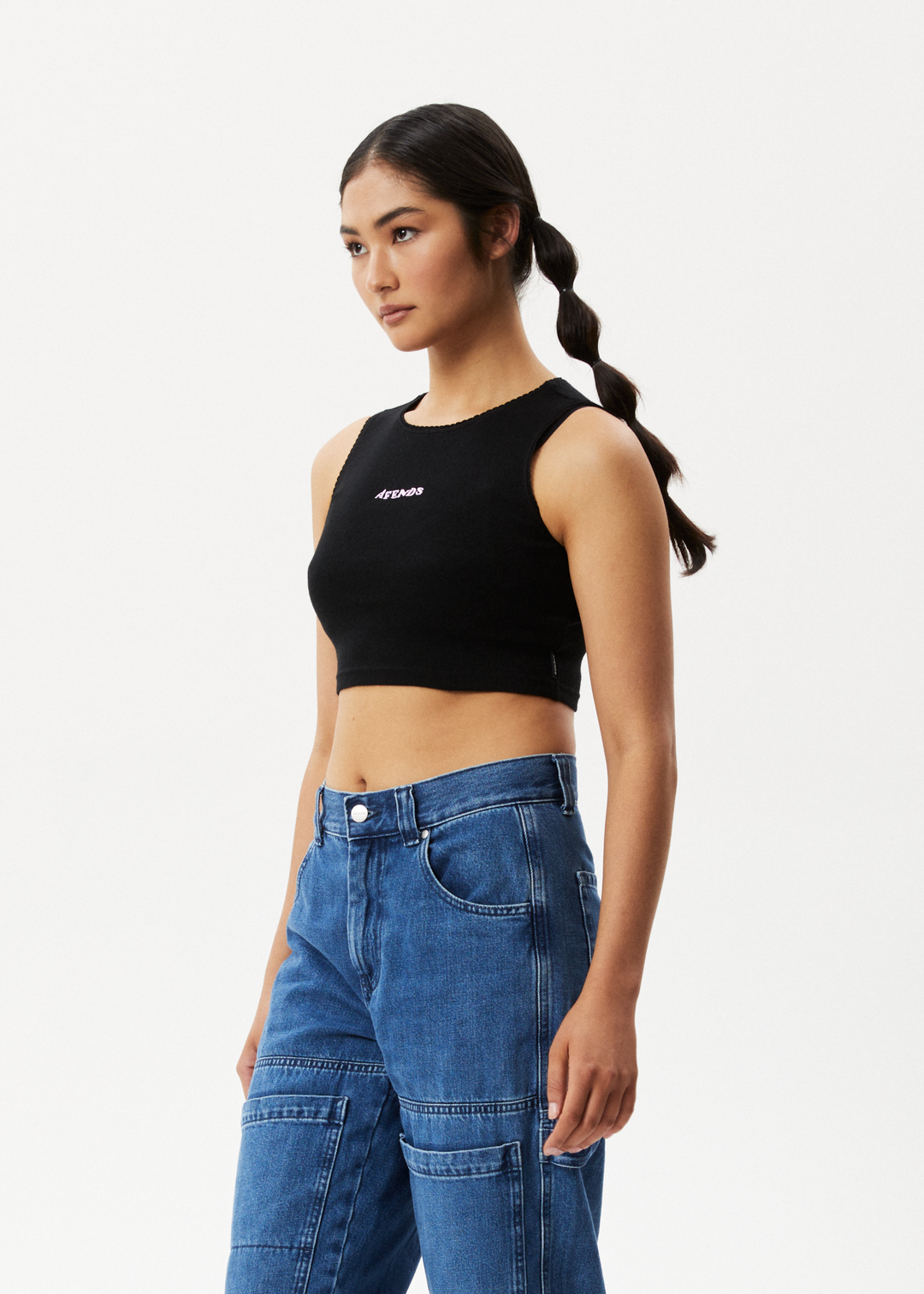 AFENDS Womens Lilah - Pointelle Cropped Tank - Black 