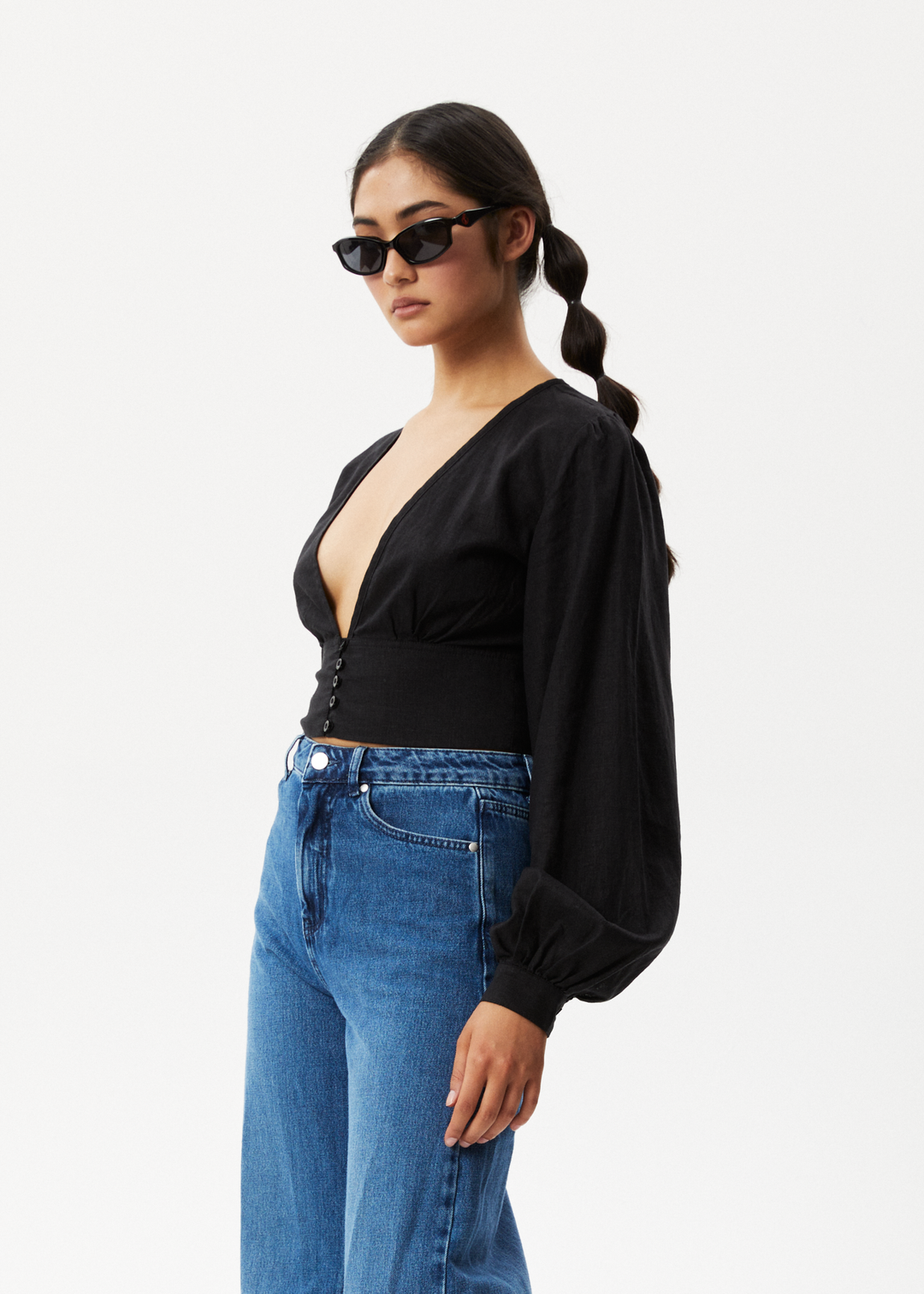 AFENDS Womens Lilo - Long Sleeve Button Up Top - Black 