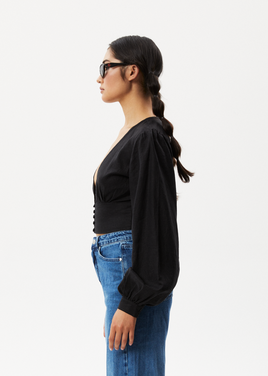 AFENDS Womens Lilo - Long Sleeve Button Up Top - Black 